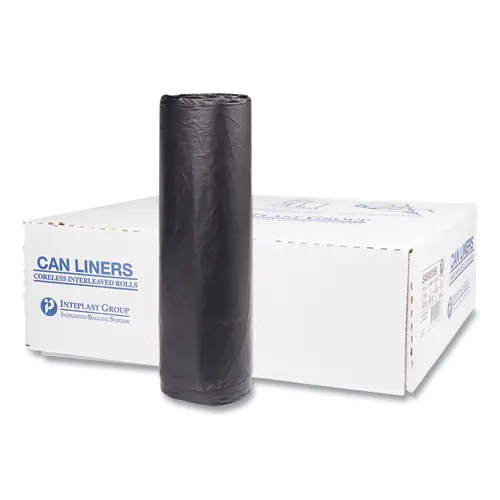 Inteplast Group High-Density Commercial Can Liners, 45 gal, 16 mic, 40" x 48", Black, Interleaved Roll, 25 Bags/Roll, 10 Rolls/Carton