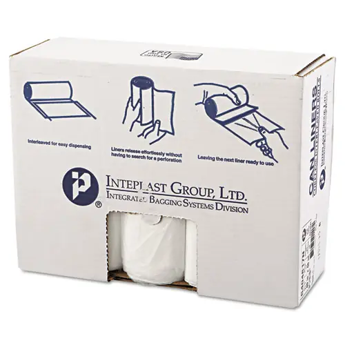 Inteplast Group High-Density Commercial Can Liners, 45 gal, 17 mic, 40" x 48", Clear, Interleaved Roll