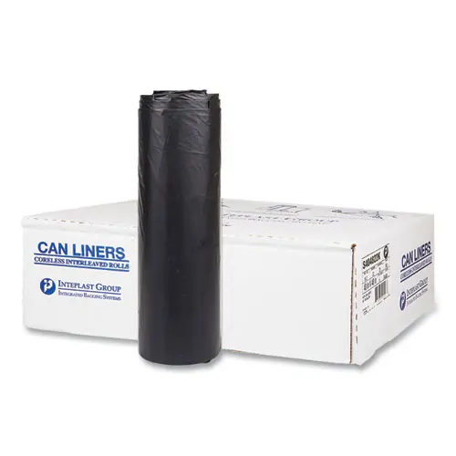 Inteplast Group High-Density Commercial Can Liners, 45 gal, 22 mic, 40" x 48", Black, Interleaved Roll, 25 Bags/Roll, 6 Rolls/Carton