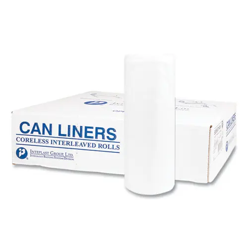Inteplast Group High-Density Commercial Can Liners, 55 gal, 14 mic, 36" x 60", Clear, Interleaved Roll