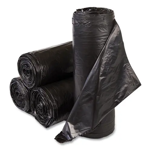 Inteplast Group High-Density Commercial Can Liners, 55 gal, 22.1 mic, 36" x 60", Black, Interleaved Roll, 25 Bags/Roll, 6 Rolls/Carton