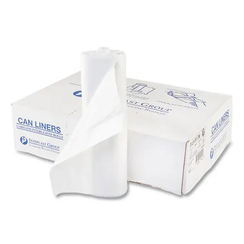Inteplast Group High-Density Commercial Can Liners, 56 gal, 17 mic, 43" x 48", Clear, Interleaved Roll