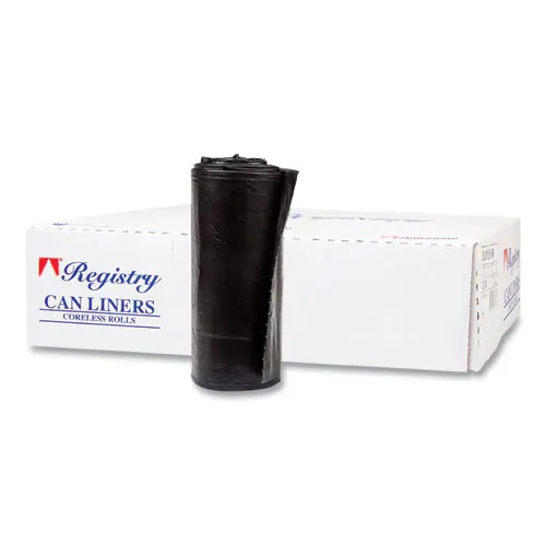 Inteplast Group High-Density Commercial Can Liners, 60 gal, 38" x 60", 17 mic, Black, Interleaved Roll