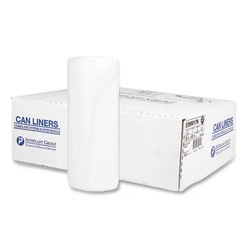 Inteplast Group High-Density Commercial Can Liners, 60 gal, 17 microns, 38" x 60", Clear, 25 Bags per Roll, 8 Rolls per Carton