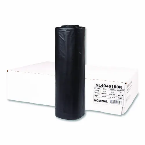 Inteplast Group Institutional Low-Density Can Liners, 45 gal, 1.5 mil, 40" x 46", Black, Interleaved Roll, 20 Bags/Roll, 5 Rolls/Carton