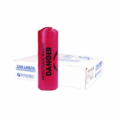 Inteplast Group Institutional Low-Density Can Liners, Infectious Waste Biohazard, 33 gal, 1.3 mil, 33 x 39, Red