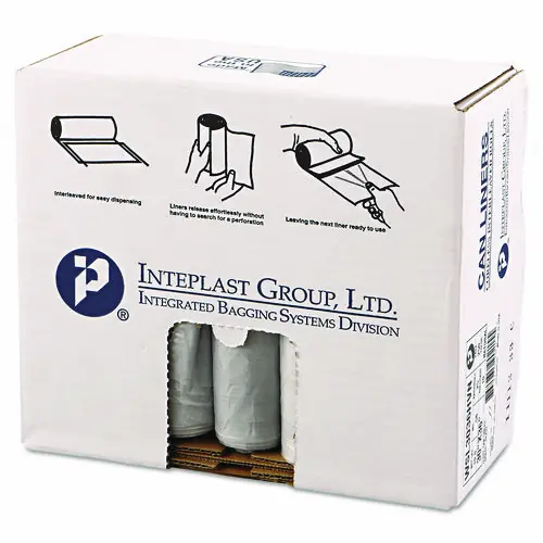 Inteplast Group Low-Density Commercial Can Liners, 30 gal, 0.58 mil, 30" x 36", Clear, Interleaved Roll, 25 Bags/Roll, 10 Rolls/Carton