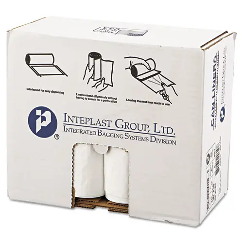 Inteplast Group Low-Density Commercial Can Liners, 30 gal, 0.7 mil, 30" x 36", White, Interleaved Roll, 25 Bags/Roll, 8 Rolls/Carton