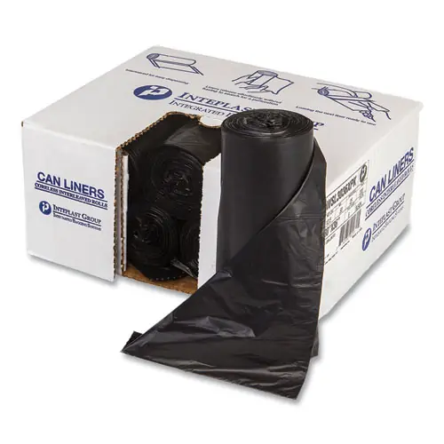 Inteplast Group Low-Density Commercial Can Liners, Black, 30 gal, 0.9 mil, 30" x 36", 25 Bags/Roll, 8 Rolls/Carton