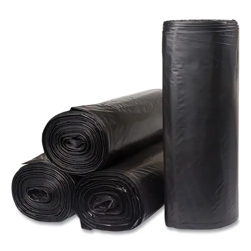 Inteplast Group Low-Density Commercial Can Liners, 45 gal, Black, 1.2 mil, 40" x 46", 10 Bags/Roll, 10 Rolls/Carton