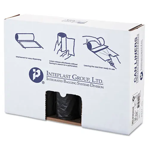 Inteplast Group Low-Density Commercial Can Liners, 60 gal, 1.4 mil, 38" x 58", Black, Interleaved Roll, 20 Bags/Roll, 5 Rolls/Carton