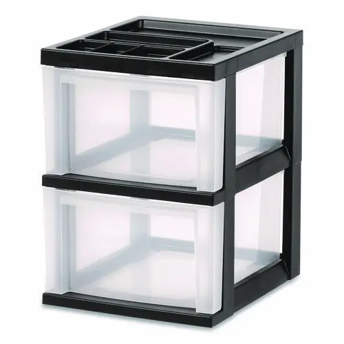 IRIS 2-Compartment Desktop Stackable Storage Drawer, Black/Translucent White