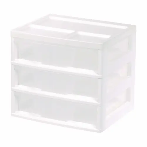 IRIS 3-Drawer Desktop Storage, Plastic, White/Clear