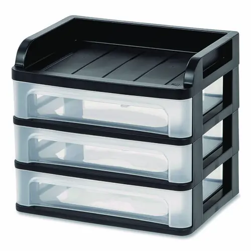 IRIS Medium Three-Drawer Desktop Storage, 3 Sections, Letter Size, Black/Clear