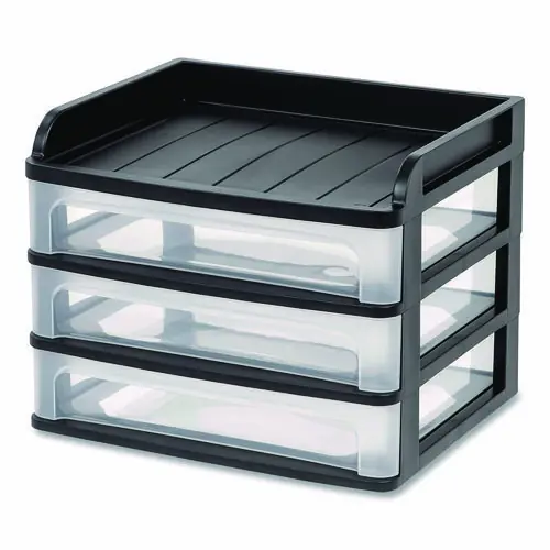 IRIS Small Three-Drawer Desktop Storage, Black/Clear, 9.13 x 6.88 x 8.13