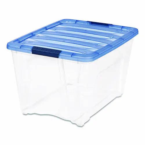 IRIS Stack and Pull Latching Flat Lid Storage Box, 13.5 gal, Clear/Translucent Blue