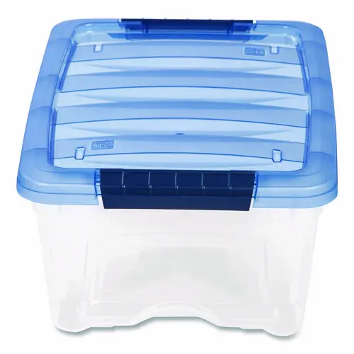 IRIS Stack and Pull Latching Flat Lid Storage Box, Clear/Translucent Blue, 3.23 gal