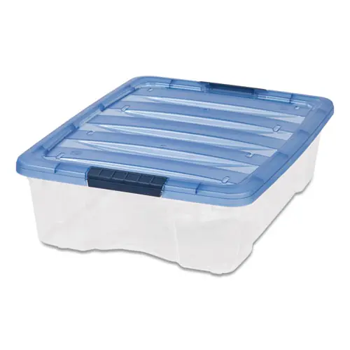 IRIS Stack and Pull Latching Flat Lid Storage Box, Clear/Translucent Blue, 6.73 gal, 16.5" x 22" x 6.5"