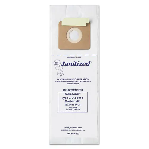 Janitized® Vacuum Filter Bags Designed to Fit Panasonic Upright Type U, 36/Carton