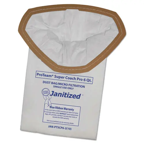 Janitized® Vacuum Filter Bags, Fits ProTeam Super Coach Pro 6/GoFree Pro, 100/Carton