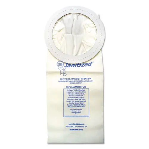 Janitized® Vacuum Filters Designed to Fit Most Commercial 10 Qt. Backpack Vacs, 10/Pack