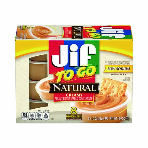 Jif To Go® Spreads, Natural Creamy Peanut Butter, 1.5 oz Cups, 8/Box