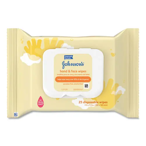Johnson & Johnson® Hand and Body Wipes, Travel Pack, Unscented, White, 25 Wipes