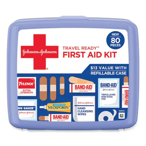Johnson & Johnson® Red Cross® Travel Ready Portable Emergency First Aid Kit, 80 Pieces