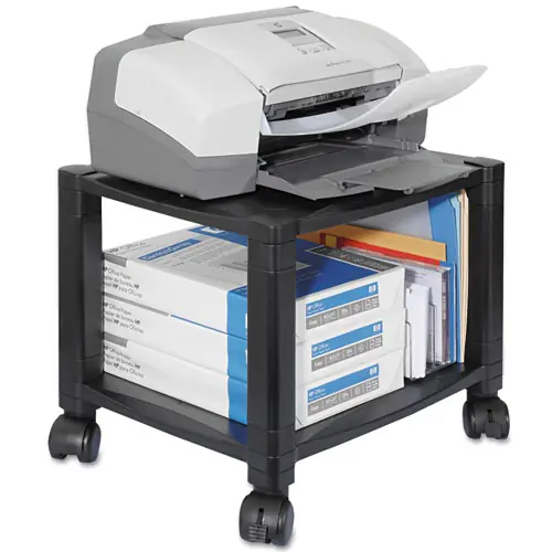 Kantek Height-Adjustable Under-Desk Printer Cart, Black, 2 Shelves, 75 lb Capacity