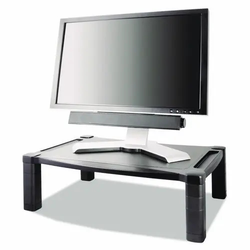 Kantek Wide Deluxe Two-Level Monitor Stand, Black, Supports 50 lbs