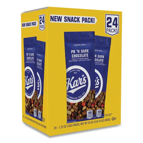 Kar's Trail Mix, Dark Chocolate/Peanut Butter, 1.25 oz Packet, 24/Box