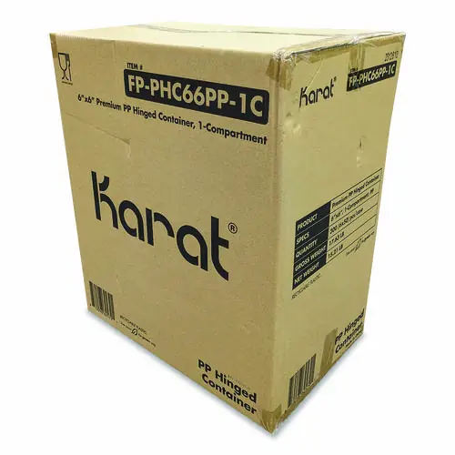 Karat® Polypropylene Plastic Hinged Container, 6 x 6 x 3, Black/Clear, Plastic, 50/Pack, 6 Packs/Carton