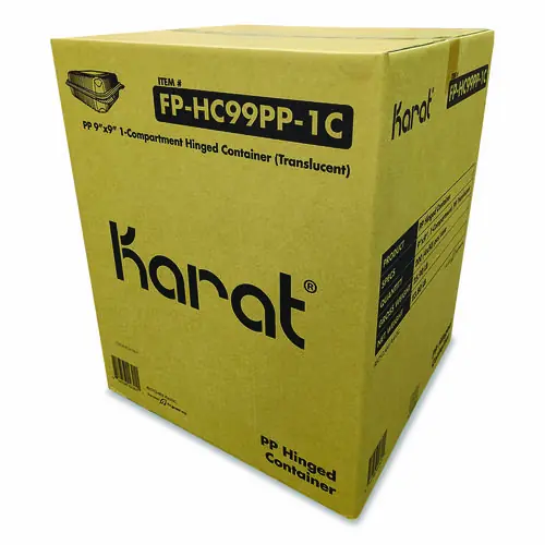 Karat® Polypropylene Plastic Hinged Container, Clear, 9.35 x 9.22 x 3.17, 50/Pack, 4 Packs/Carton