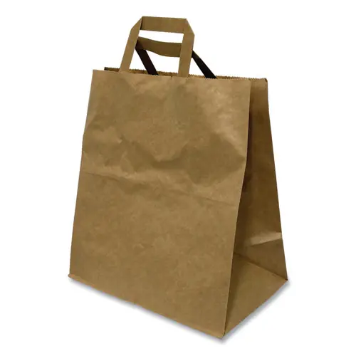 Kari-Out® Kraft Paper Bags, Natural Kraft Flat Handles, 11" x 7" x 12", Brown, 250/Carton