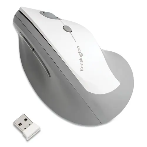 Kensington® Pro Fit Ergo Vertical Wireless Mouse, 2.4 GHz Frequency, 65.62 ft Wireless Range, Right Hand, Gray