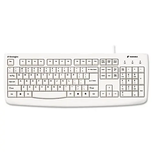 Kensington® Pro Fit USB Washable Keyboard, 104 Keys, White