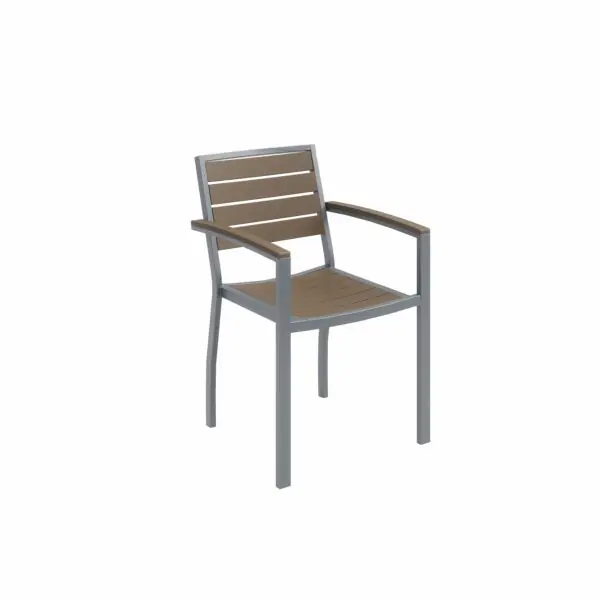 KFI Studios Ivy Outdoor Arm Chair, Silver Frame, Mocha Seat and Back