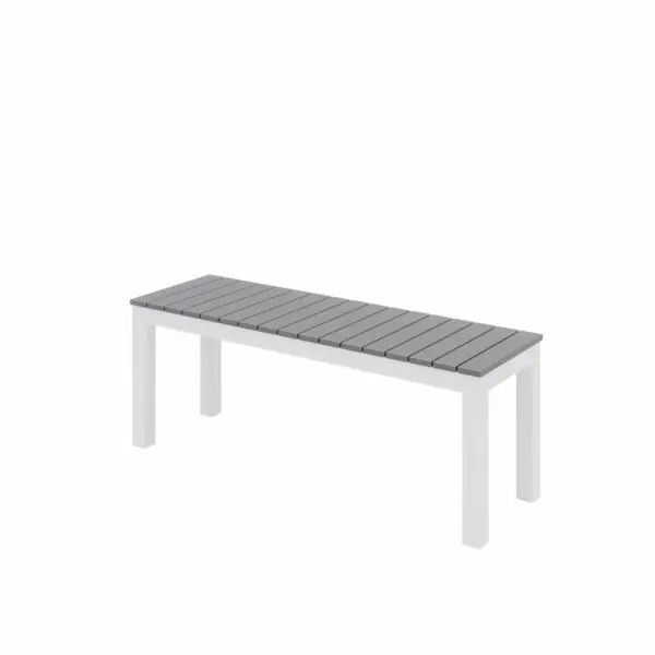 KFI Studios Ivy Outdoor Bench, White Frame, Grey Seat