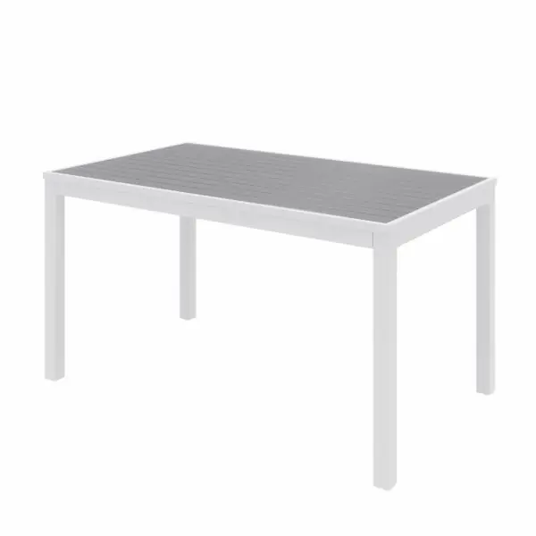 KFI Studios Ivy Rectangle Patio Table, White Frame, Grey Top