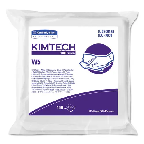 Kimtech™ W5 Critical Task Wipers, Flat, Double Bagged, Spunlace, 9" x 9", Unscented, White, 100/Pack, 5 Packs/Carton