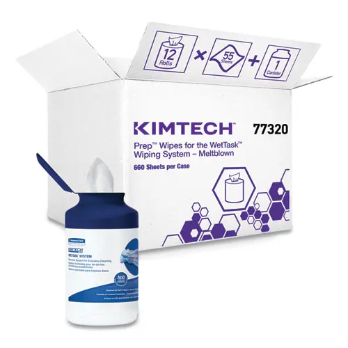Kimtech™ WetTask System Prep Wipers for Bleach/Disinfectants/Sanitizers, Hygienic Enclosed System Refills with Canister, 55 Wipes per Roll, 12 Rolls per Carton