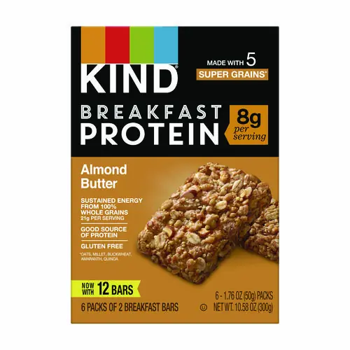 KIND Breakfast Protein Bars, Almond Butter, 1.76 oz, Two-Bar Packs, 6/Box