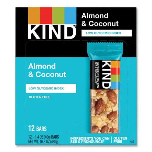 KIND Fruit and Nut Bars, Almond and Coconut, 1.4 oz, 12/Box
