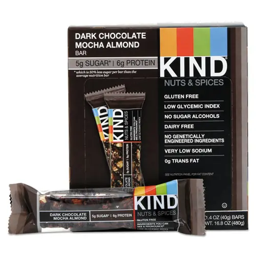 KIND Nuts and Spices Bar, Dark Chocolate Mocha Almond, 1.4 oz, 12 Bars/Box