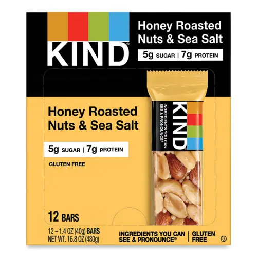 KIND Nuts and Spices Bar, Honey Roasted Nuts & Sea Salt, 1.4 oz, 12 Bars/Box