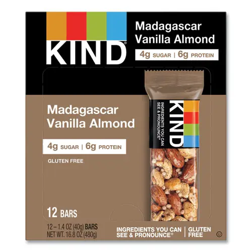 KIND Nuts and Spices Bar, Madagascar Vanilla Almond, 1.4 oz, 12/Box