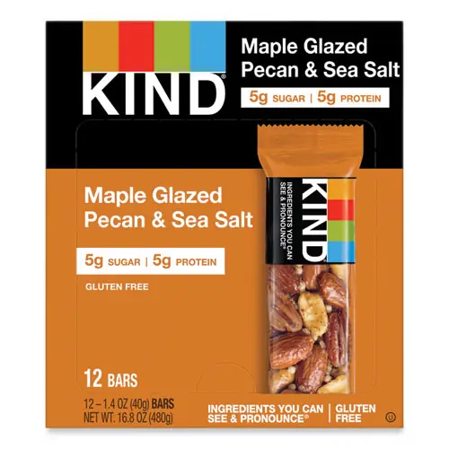 KIND Nuts and Spices Bar, Maple Glazed Pecan and Sea Salt, 1.4 oz, 12 Bars/Box