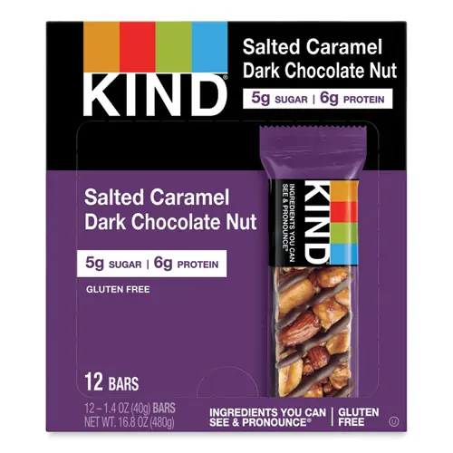KIND Nuts and Spices Bar, Salted Caramel and Dark Chocolate Nut, 1.4 oz, 12/Pack