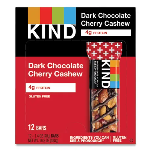 KIND Plus Nutrition Boost Bar, Dark Chocolate Cherry Cashew + Antioxidants, 1.4 oz, 12/Box