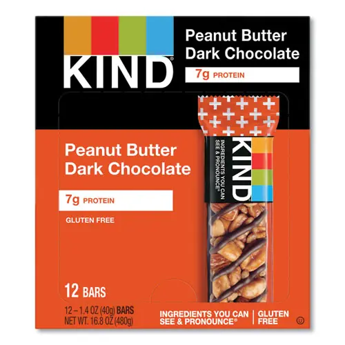 KIND Plus Nutrition Boost Bar, Peanut Butter Dark Chocolate/Protein, 1.4 oz, 12/Box